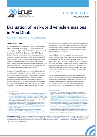 Evaluation of real-world vehicle emissions in Abu Dhabi